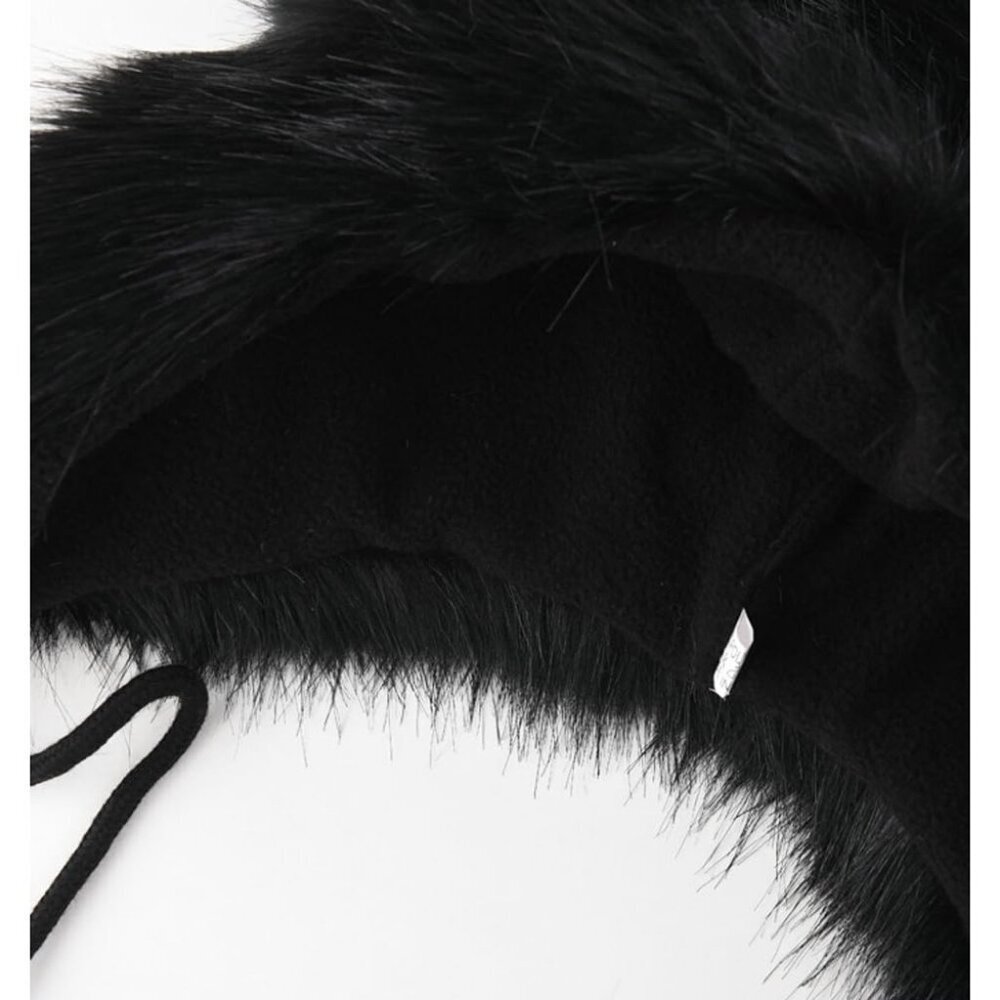 Men A-black Furry Buffalo Horn Winter Hat  Unisex Faux Fur Earflap Trooper Cap - Picture 5 of 6